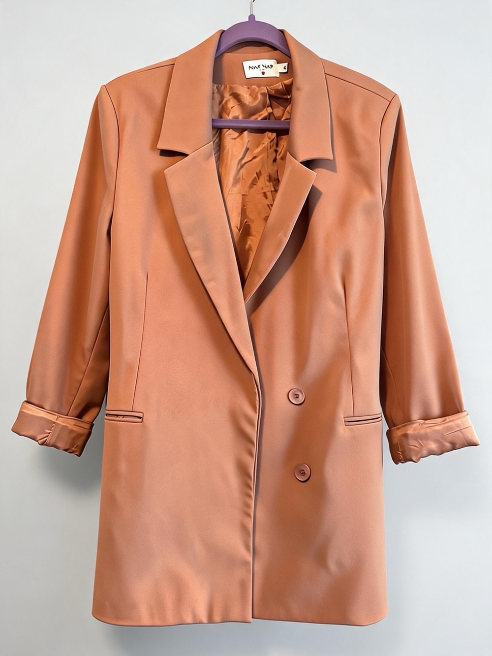 NAF NAF Paris Blush Longline Blazer Jacket EU 44 French Girl Chic